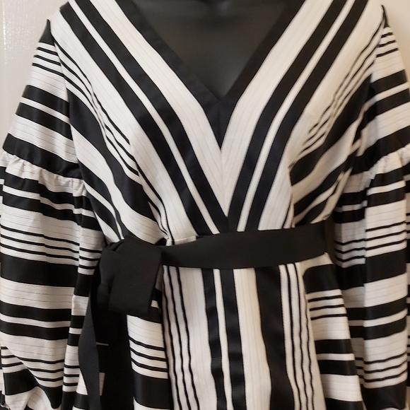 B&W Striped V-Neck Top - Boston Proper - Picture 2 of 12